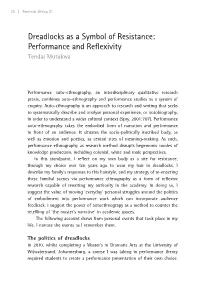 Dreadlocks As a Symbol of Resistance: Performance and Reflexivity Tendai Mutukwa
