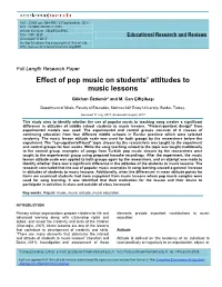 Effect of Pop Music on Students' Attitudes to Music Lessons