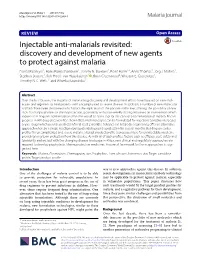 Injectable Anti-Malarials Revisited: Discovery and Development of New Agents to Protect Against Malaria