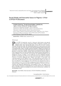Social Media and Insecurity Issues in Nigeria: a Post COVID-19 Discourse