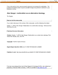 Alan Seeger: Medievalism As an Alternative Ideology