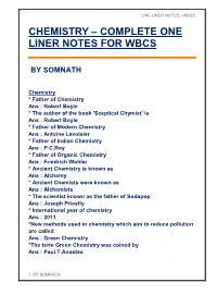 Chemistry – Complete One Liner Notes for Wbcs