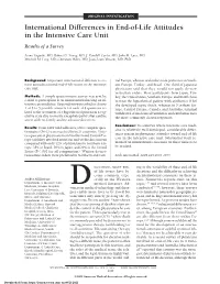 International Differences in End-Of-Life Attitudes in the Intensive Care Unit Results of a Survey