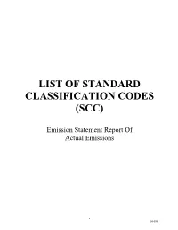 List of Standard Classification Codes (Scc)
