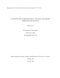 On the Nature of Mathematical Thought and Inquiry ( 993-U1-1331)