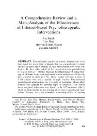 A Comprehensive Review and a Meta-Analysis of the Effectiveness of Internet-Based Psychotherapeutic Interventions