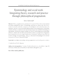 Epistemology and Social Work: Integrating Theory, Research and Practice Through Philosophical Pragmatism