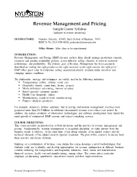 Revenue Management and Pricing Sample Course Syllabus (Subject to Minor Revisions)