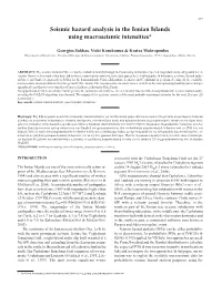 Seismic Hazard Analysis in the Ionian Islands Using Macroseismic Intensities*