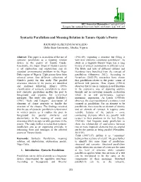 Syntactic Parallelism and Meaning Relation in Tanure Ojaide's Poetry