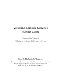Wyoming Carnegie Libraries Subject Guide