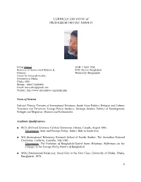 CURRICULUM VITAE of PROFESSOR IMTIAZ AHMED
