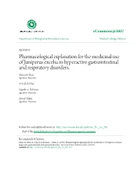 Pharmacological Explanation for the Medicinal Use of Juniperus Excelsa in Hyperactive Gastrointestinal and Respiratory Disorders