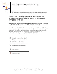 Testing the ICD-11 Proposal for Complex PTSD in Trauma-Exposed Adults: Factor Structure and Symptom Profiles