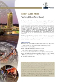 Kloof Gold Mine Technical Short Form Report