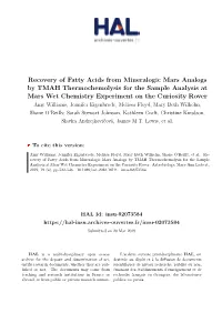 Recovery of Fatty Acids from Mineralogic Mars