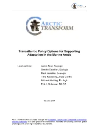 Transatlantic Policy Options for Supporting Adaptation in the Marine Arctic