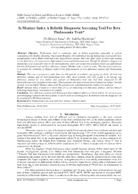 Is Mentzer Index a Reliable Diagnostic Screening Tool for Beta Thalassemia Trait?