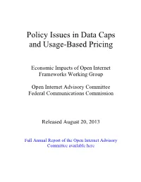 Policy Issues in Data Caps and Usage-Based Pricing