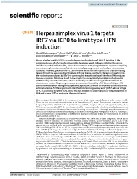 Herpes Simplex Virus 1 Targets IRF7 Via ICP0 to Limit Type I IFN Induction David Shahnazaryan1,2, Rana Khalil3, Claire Wynne4, Caroline A