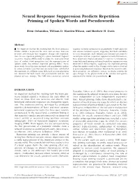 Neural Response Suppression Predicts Repetition Priming of Spoken Words and Pseudowords