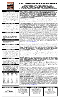 Orioles Game Information • August 26, 2008