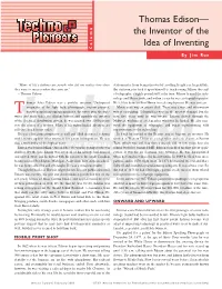 Thomas Edison— the Inventor of the Idea of Inventing Column by Jim Rue