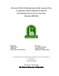 A Comparative Study of Editorial Treatment of the Washington Post & the New York Times (Duration 2008-2012)