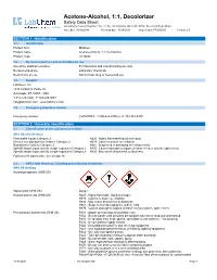 Acetone-Alcohol, 1:1, Decolorizer Safety Data Sheet According to Federal Register / Vol