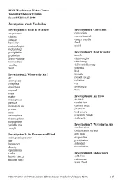 FOSS Weather and Water Course Vocabulary/Glossary Terms Second Edition © 2014 Investigations Guide Vocabulary Investigation 1
