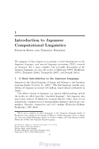 Introduction to Japanese Computational Linguistics Francis Bond and Timothy Baldwin