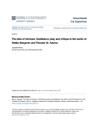 The Idea of Mimesis: Semblance, Play, and Critique in the Works of Walter Benjamin and Theodor W