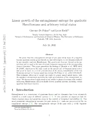 Linear Growth of the Entanglement Entropy for Quadratic Hamiltonians and Arbitrary Initial States