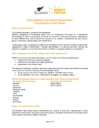 Para Athletes with Vision Impairment Classification Fact Sheet