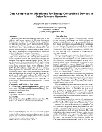 Data Compression Algorithms for Energy-Constrained Devices in Delay Tolerant Networks