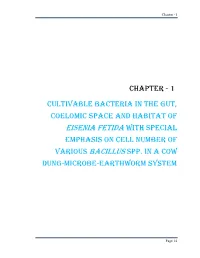 Eisenia Fetida with Special Emphasis on Cell Number of Various Bacillus Spp