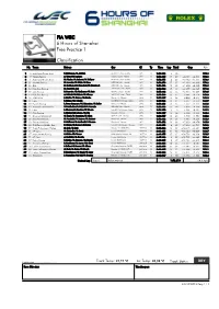 FIA WEC 6 Hours of Shanghai Free Practice 1 Classification