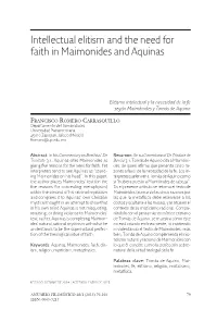 Intellectual Elitism and the Need for Faith in Maimonides and Aquinas