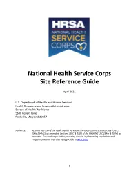 NHSC Site Reference Guide Supplements the Information Contained in the Online NHSC Site Application