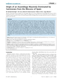 Origin of an Assemblage Massively Dominated by Carnivorans from the Miocene of Spain