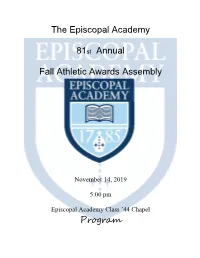 The Episcopal Academy 81St Annual Fall Athletic Awards Assembly Program