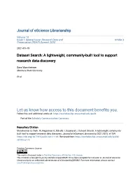 Dataset Search: a Lightweight, Community-Built Tool to Support Research Data Discovery