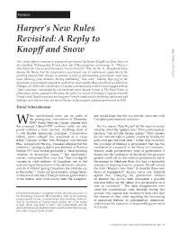 Harper's New Rules Revisited: a Reply to Knopff and Snow