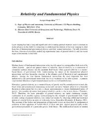 Relativity and Fundamental Physics