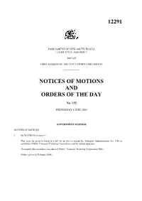 12291 Notices of Motions and Orders of The
