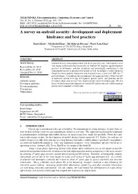 A Survey on Android Security: Development and Deployment Hindrance and Best Practices