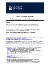 History Dissertation Workshop Finding Primary Source Material in Special