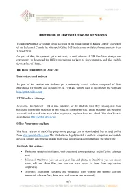 Information on Microsoft Office 365 for Students