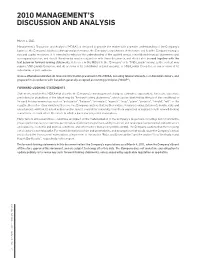 2010 Management's Discussion and Analysis