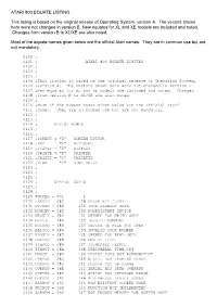ATARI 800 EQUATE LISTING This Listing Is Based On